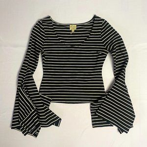 RONNY KOBO Striped b&w top flared sleeves